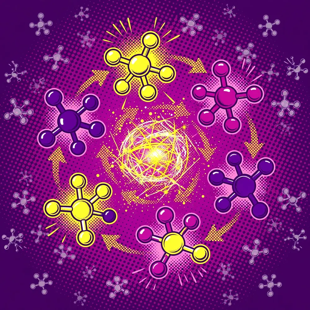 Illustration of a circular amplification loop in which a molecule helps create more copies of itself