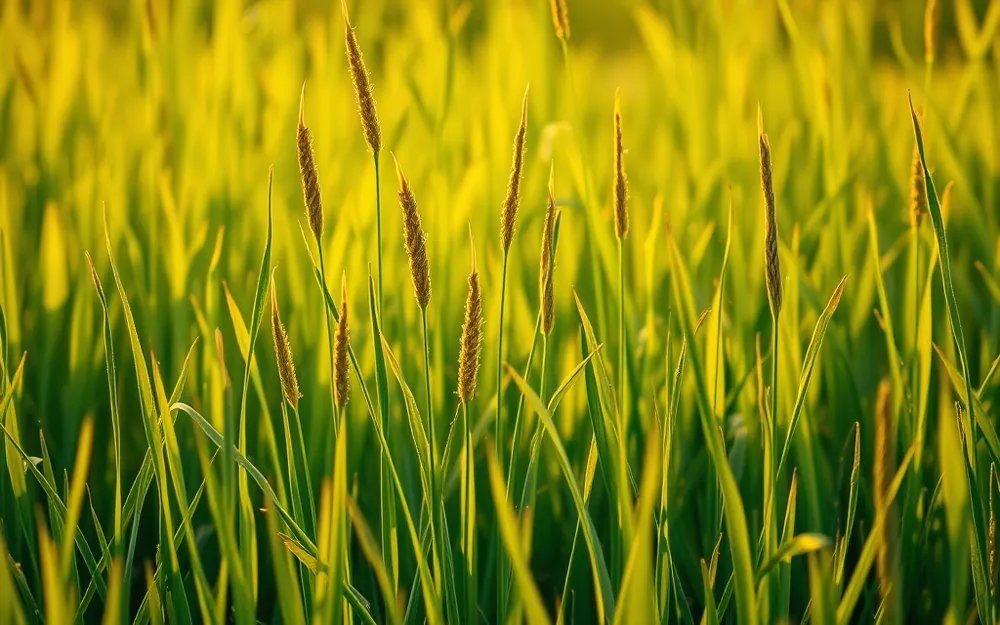 Tall green grass glowing in golden evening light