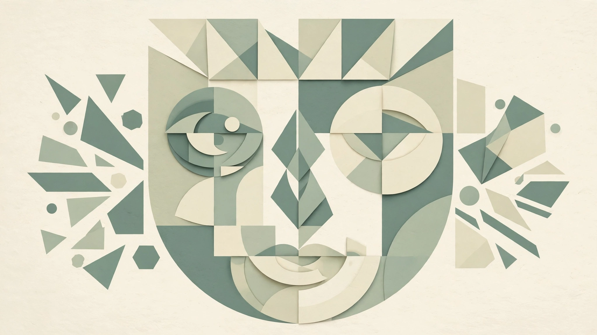 Abstract geometric portrait shapes in muted sage and cream
