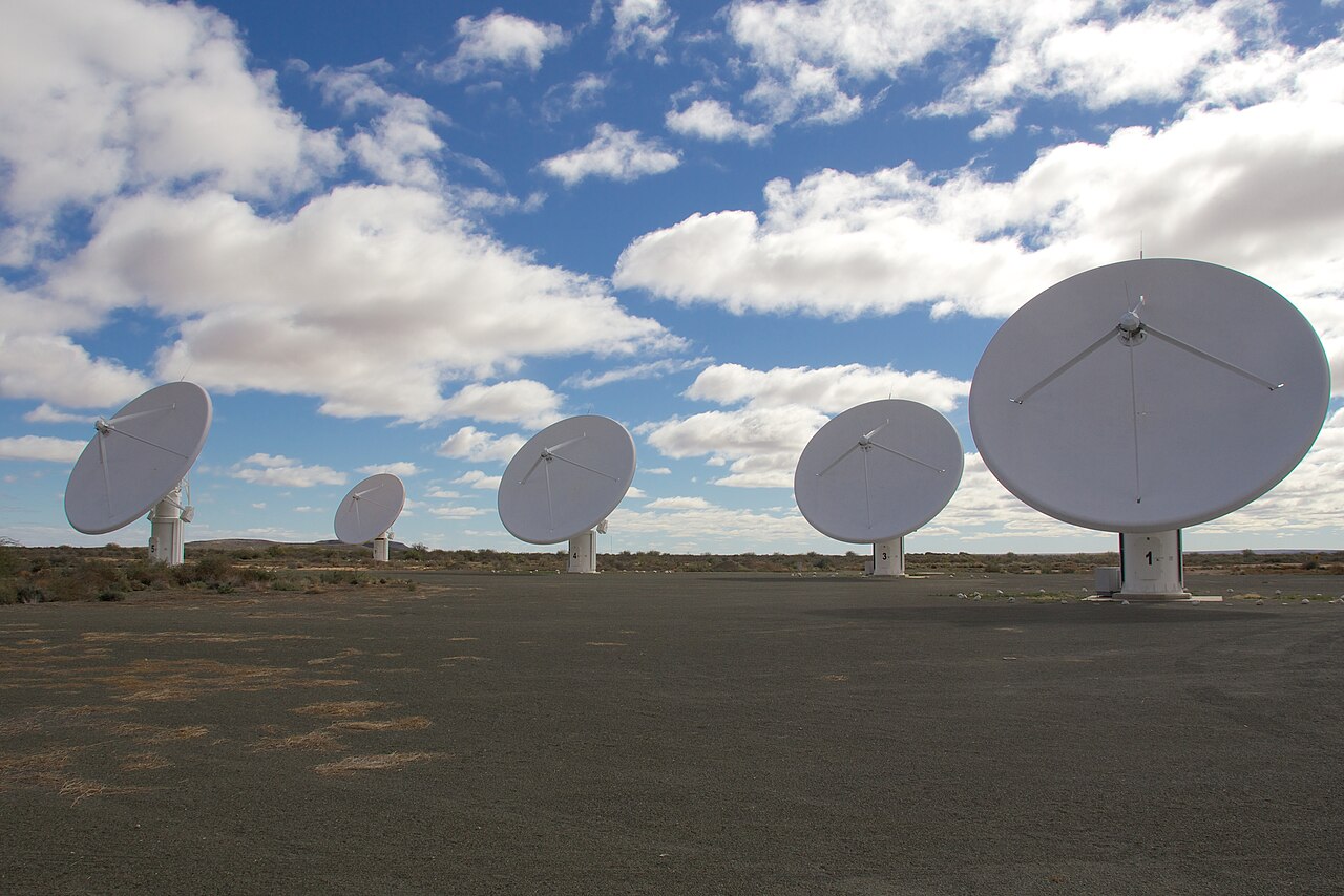 Radio dishes at the South African SKA site in the Karoo, where the MeerKAT telescope operates