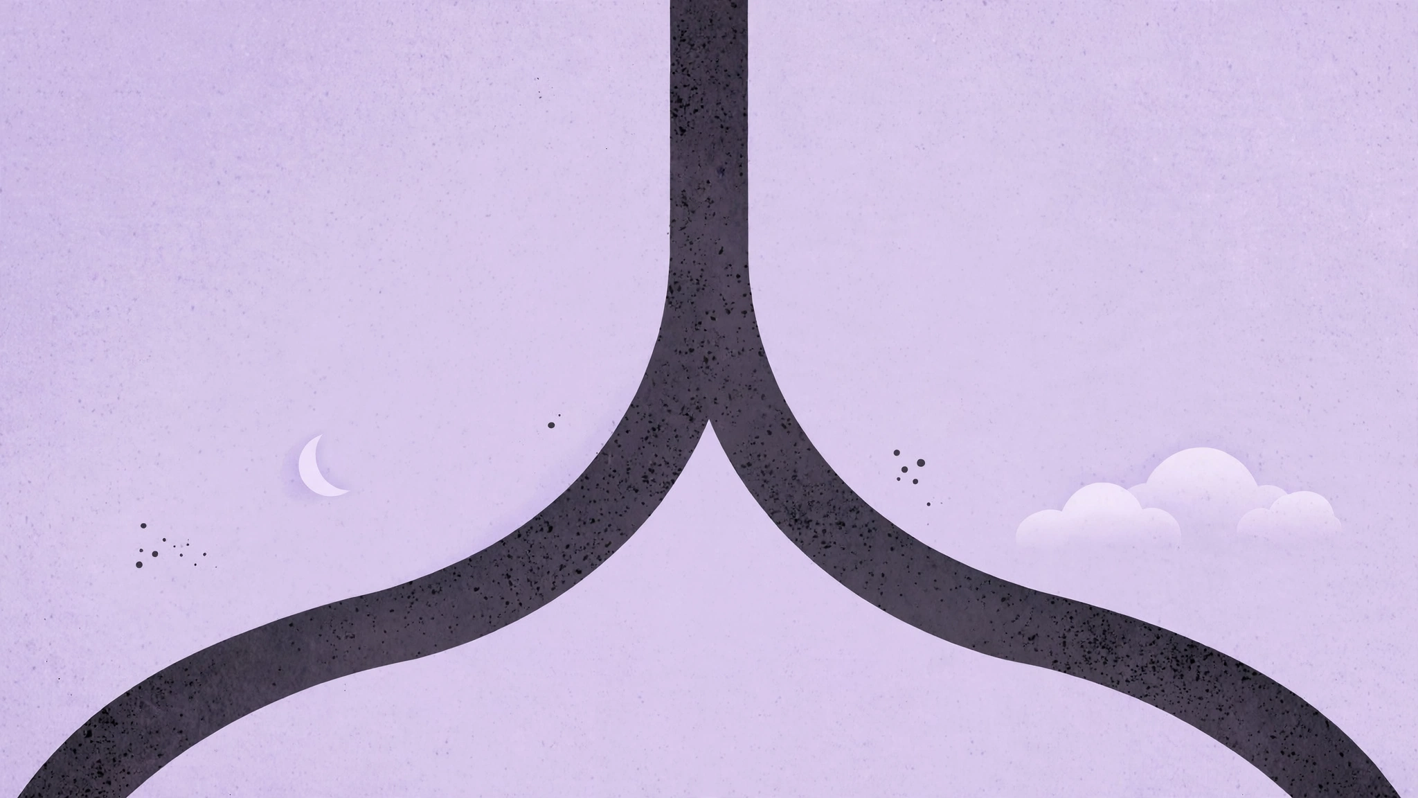 The Science of Making Good Decisions (thumbnail v2) Forked path seen from above in lavender and charcoal