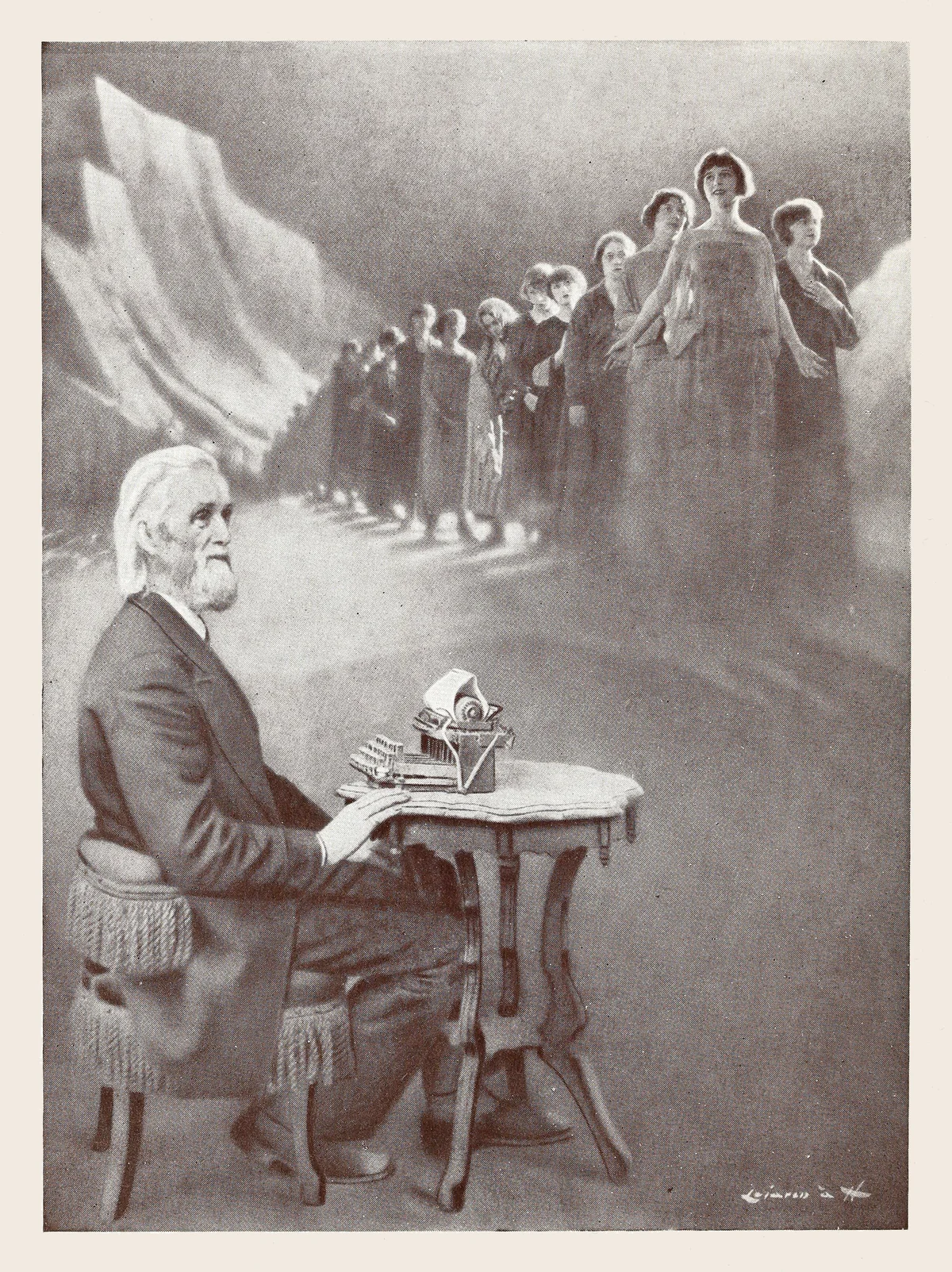 Frontispiece portrait of typewriter inventor Christopher Latham Sholes from a 1923 commemorative book
