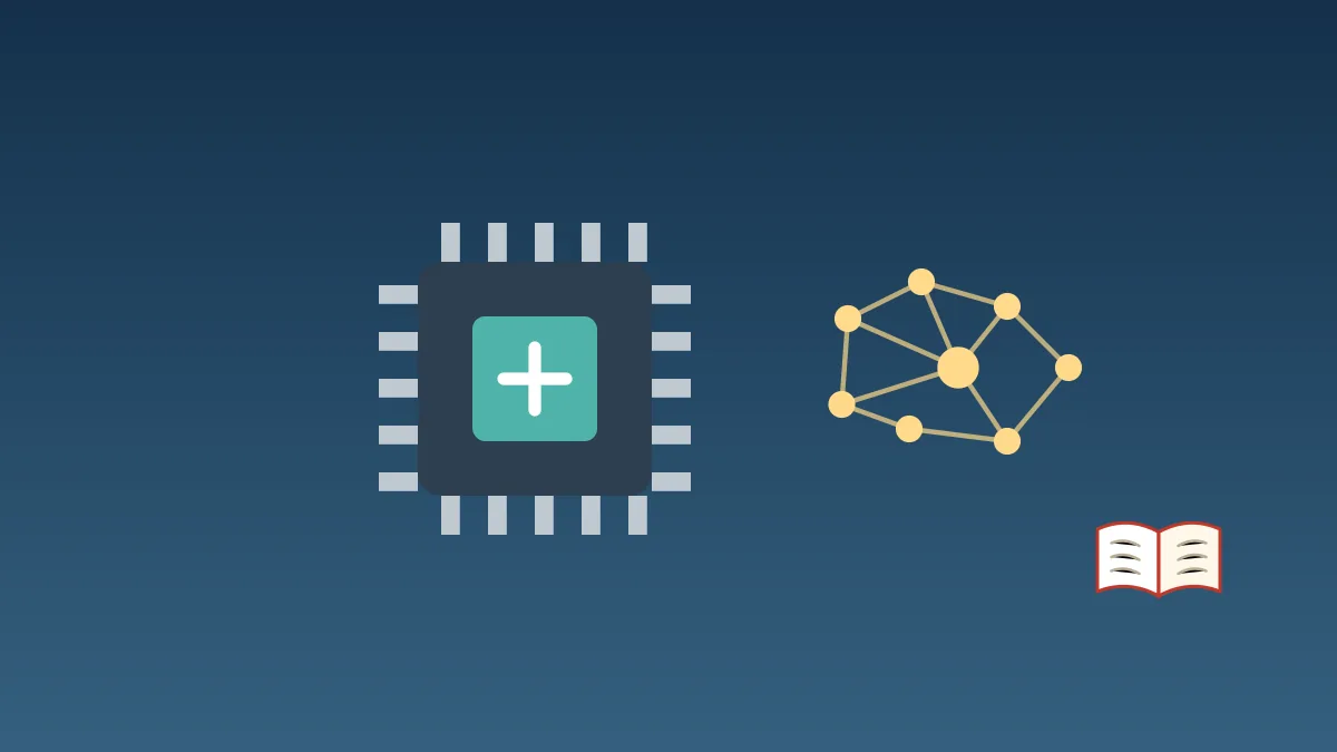 Illustration of a computer chip next to a network of connected dots